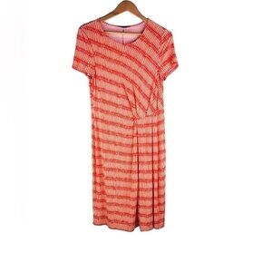 Lafayette 148 New York Graphic Printed Pleated Sheath Orange Dress Sz L $398